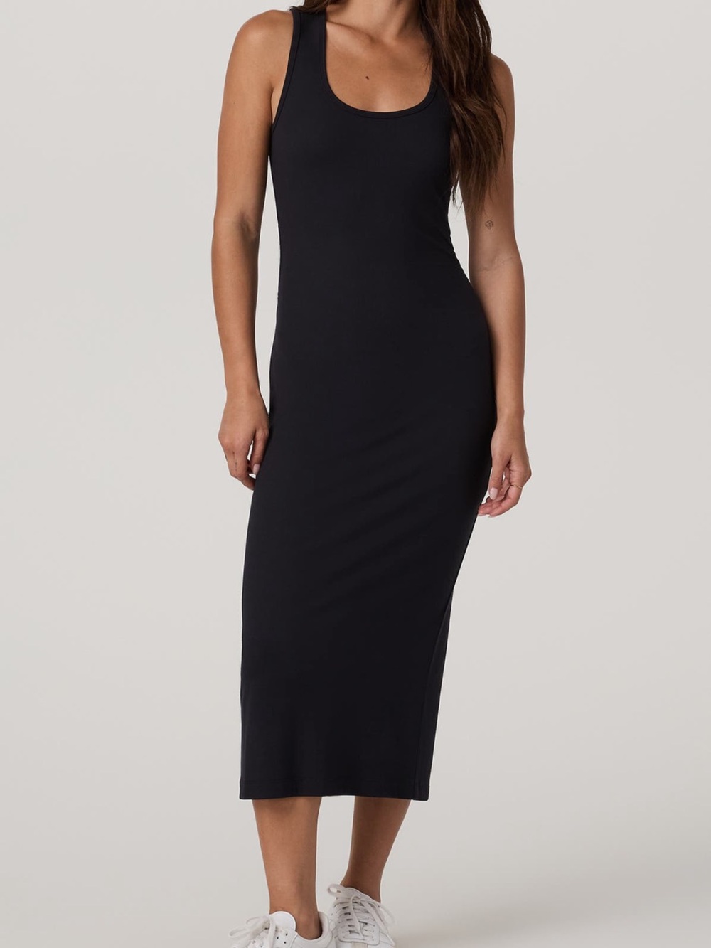 Vuori Black Tank Midi Dress - Scoop Neck